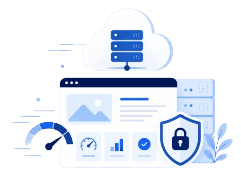 Cloud and server hosting with people managing data systems